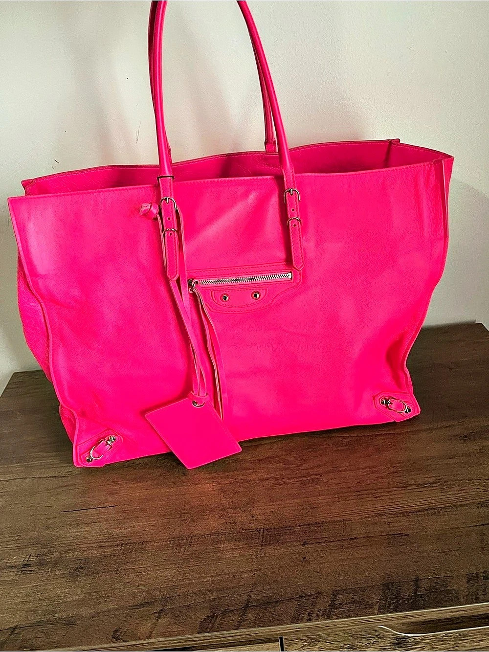 Balenciaga Papier A4 Tote Leather in Rare Neon Pink